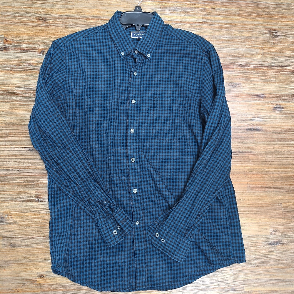 Club Room Navy Checkered Button Down Shirt
